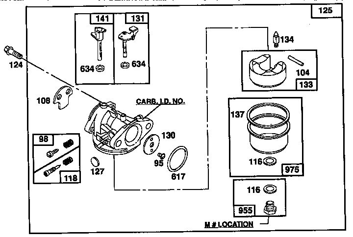 Carburetor 1 Diagram and Parts List for 124700-124799 7055 Briggs and Stratton Engine